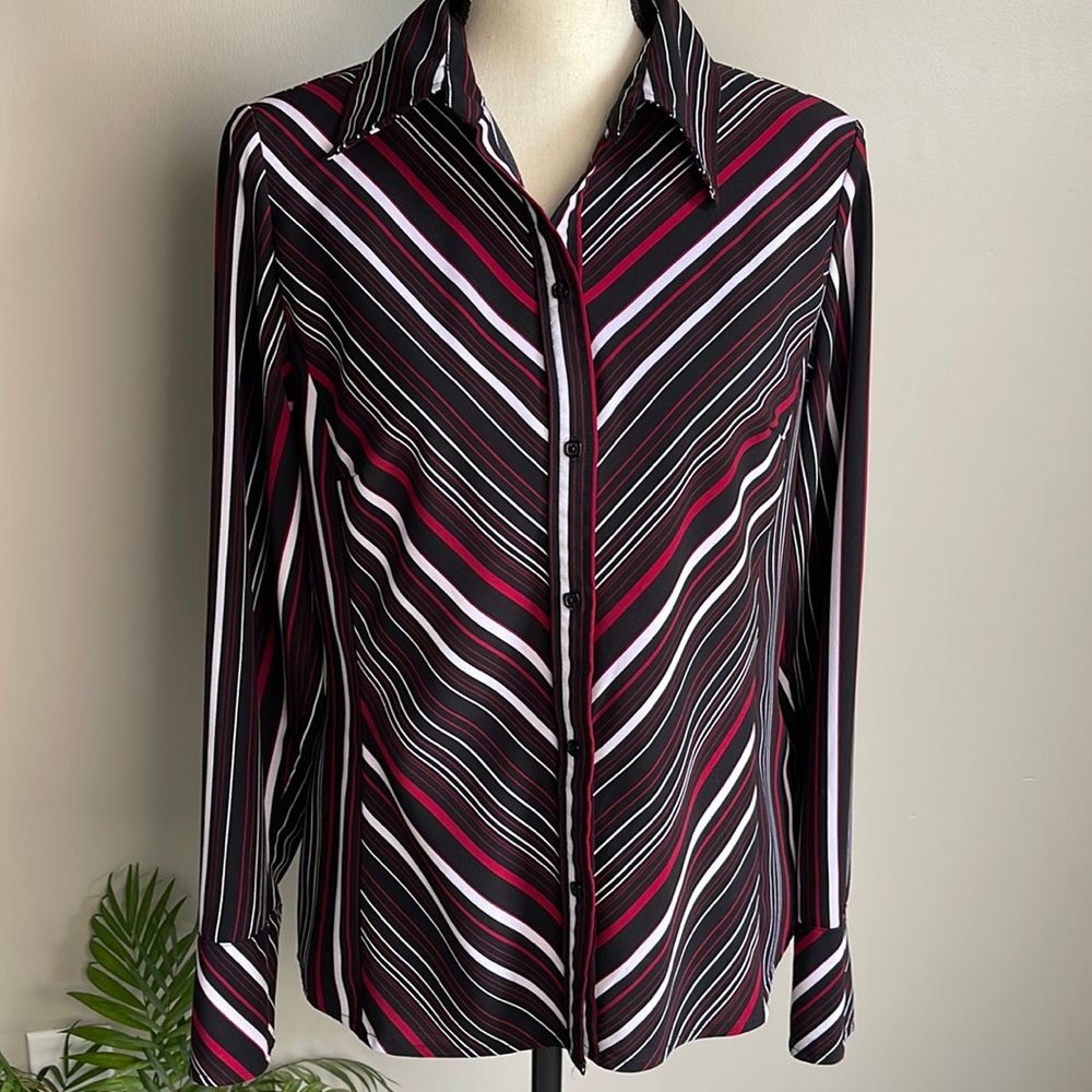 Apt. 9 Long Sleeves Striped Button Down Dressy Blouse Shirt  Size M